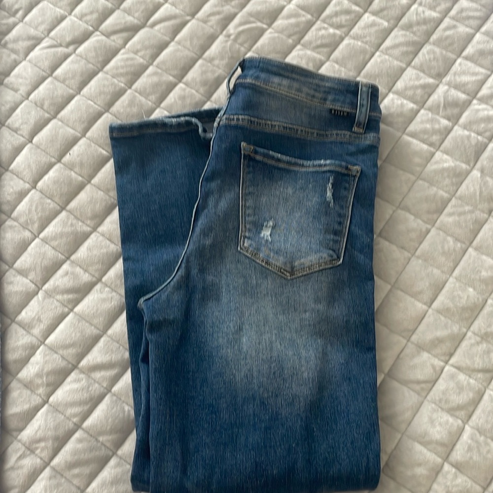 Risen Medium Washed Distressed Risen Jeans - image 1
